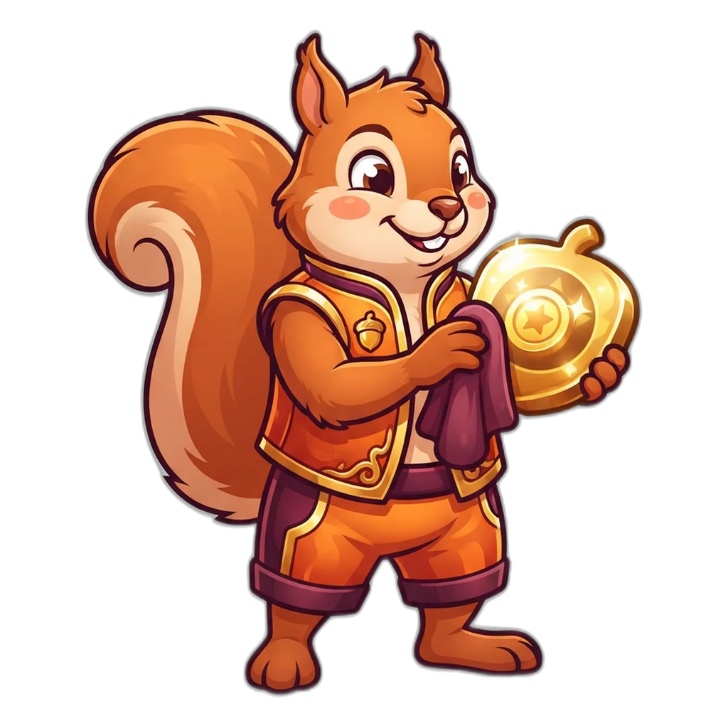 Squirrel polishing an acorn shaped like an app icon