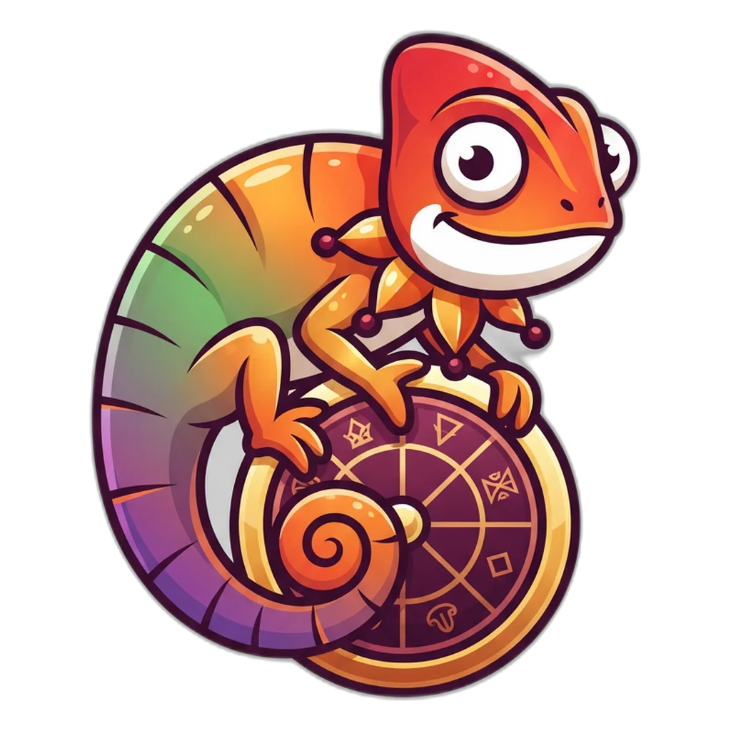 Chameleon in red, green and violet on a 0 to 9 dial in the 9K Club game