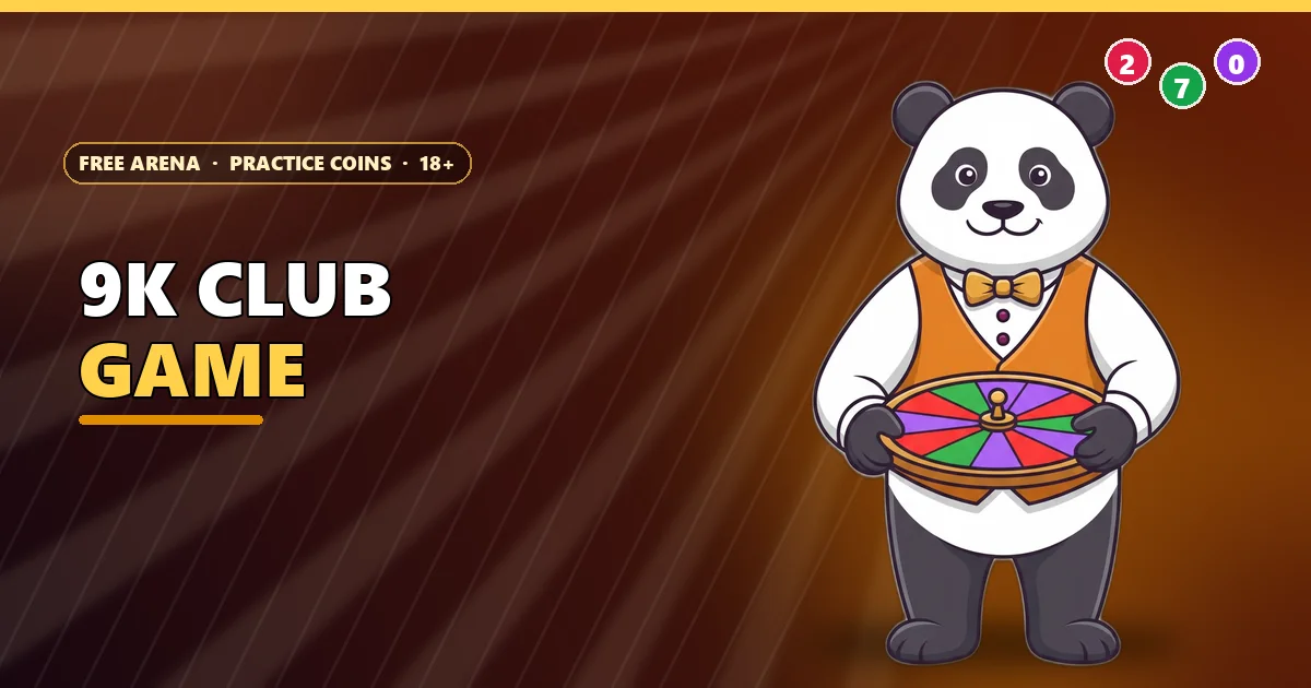 Panda croupier spinning a red, green and violet wheel for the 9K Club game guide
