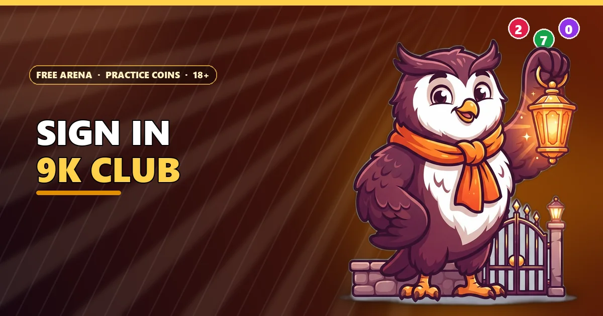 Night-watch owl with a lantern at a gate for the 9K Club sign-in page