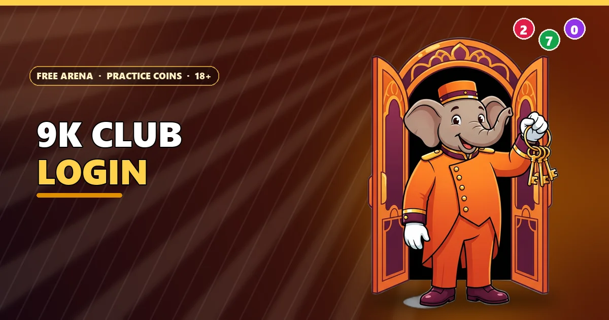 Elephant doorman holding a key ring at an open door for the 9K Club login page