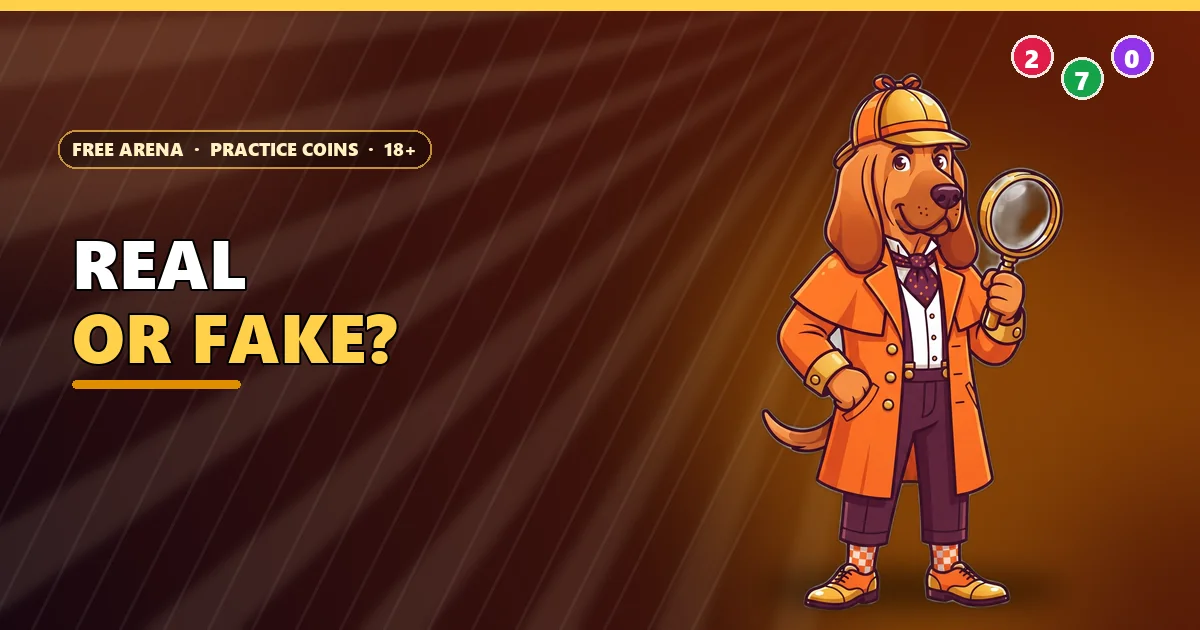 Bloodhound detective with a magnifying glass for the 9K Club real or fake check