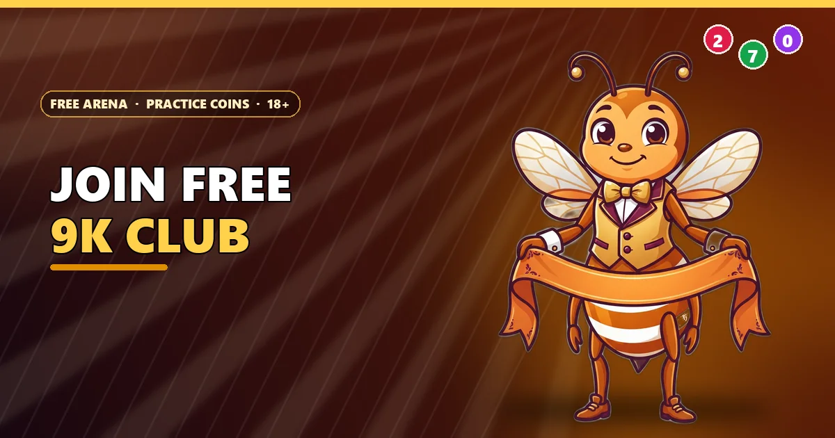 Bee receptionist holding a welcome ribbon for the 9K Club join page