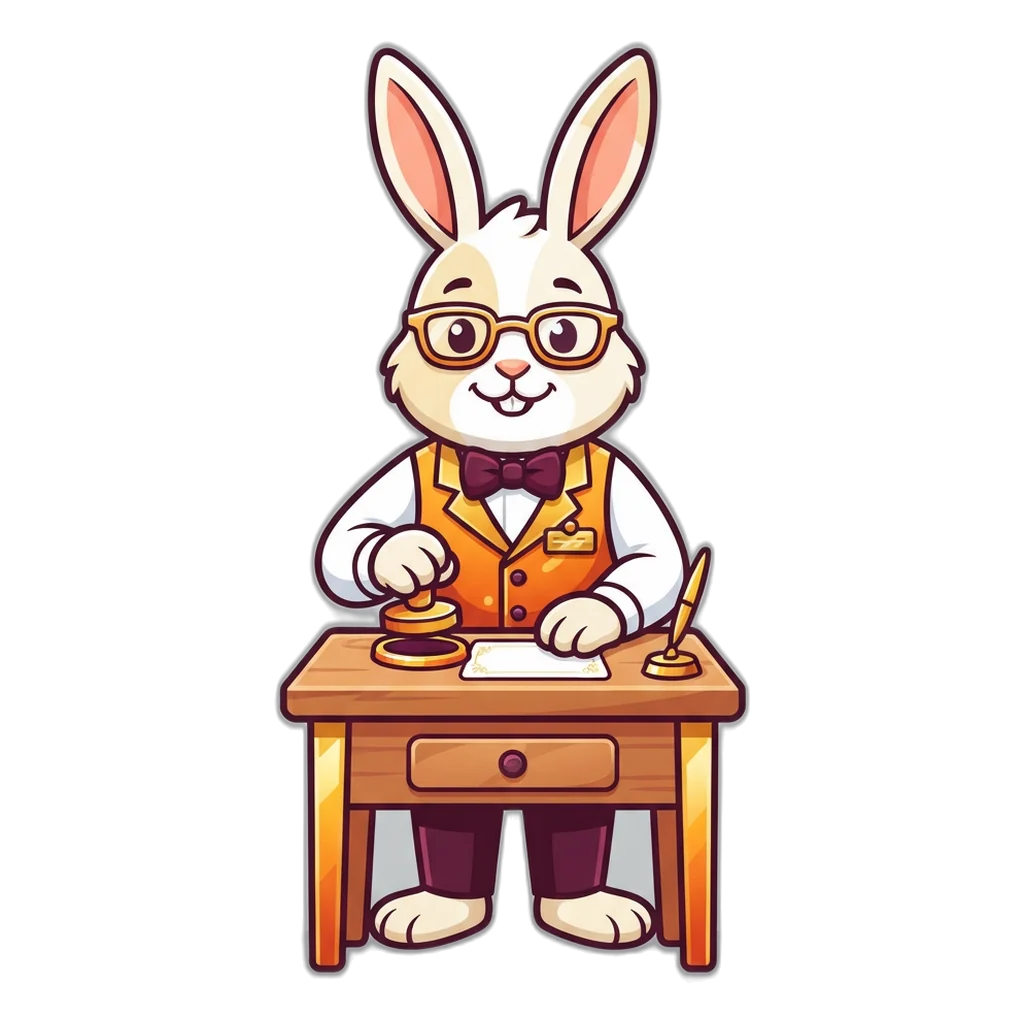 Rabbit clerk stamping a membership card at the desk after a 9K Club register