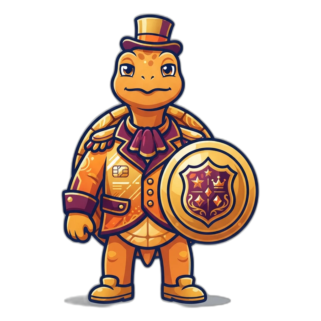 Turtle holding a badge-crested shield: the only check at the real join form is the 18+ tick