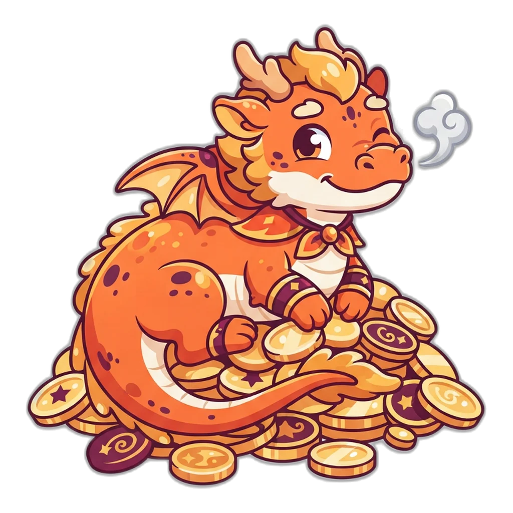 Dragon curled up asleep on a pile of toy coins