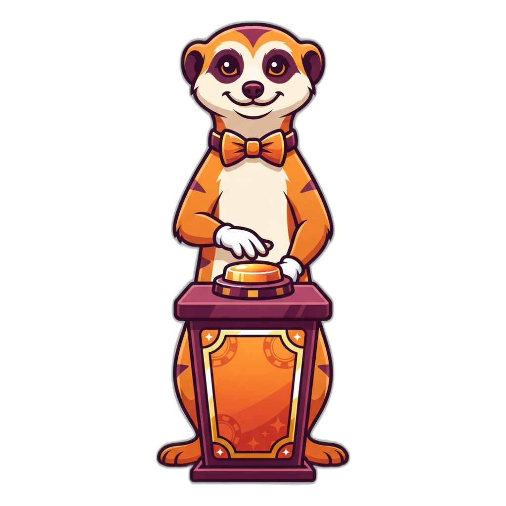 A meerkat quiz host with a paw over a buzzer, ready for the next question