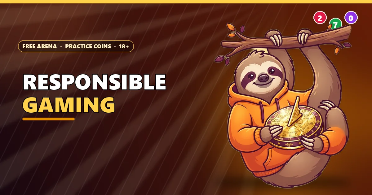 Relaxed sloth holding a sundial for the 9K Club responsible gaming guide